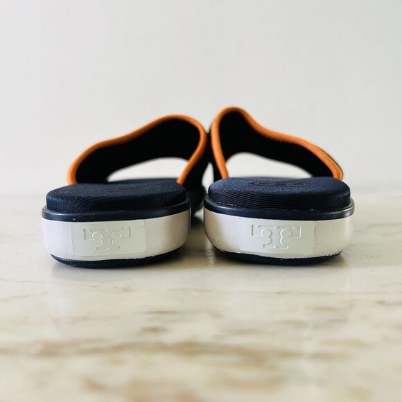 TORY BURCH Navy Orange Matte Finished Neoprene Logo "T" Slide Slippers - US 6.5 - Picture 7 of 8